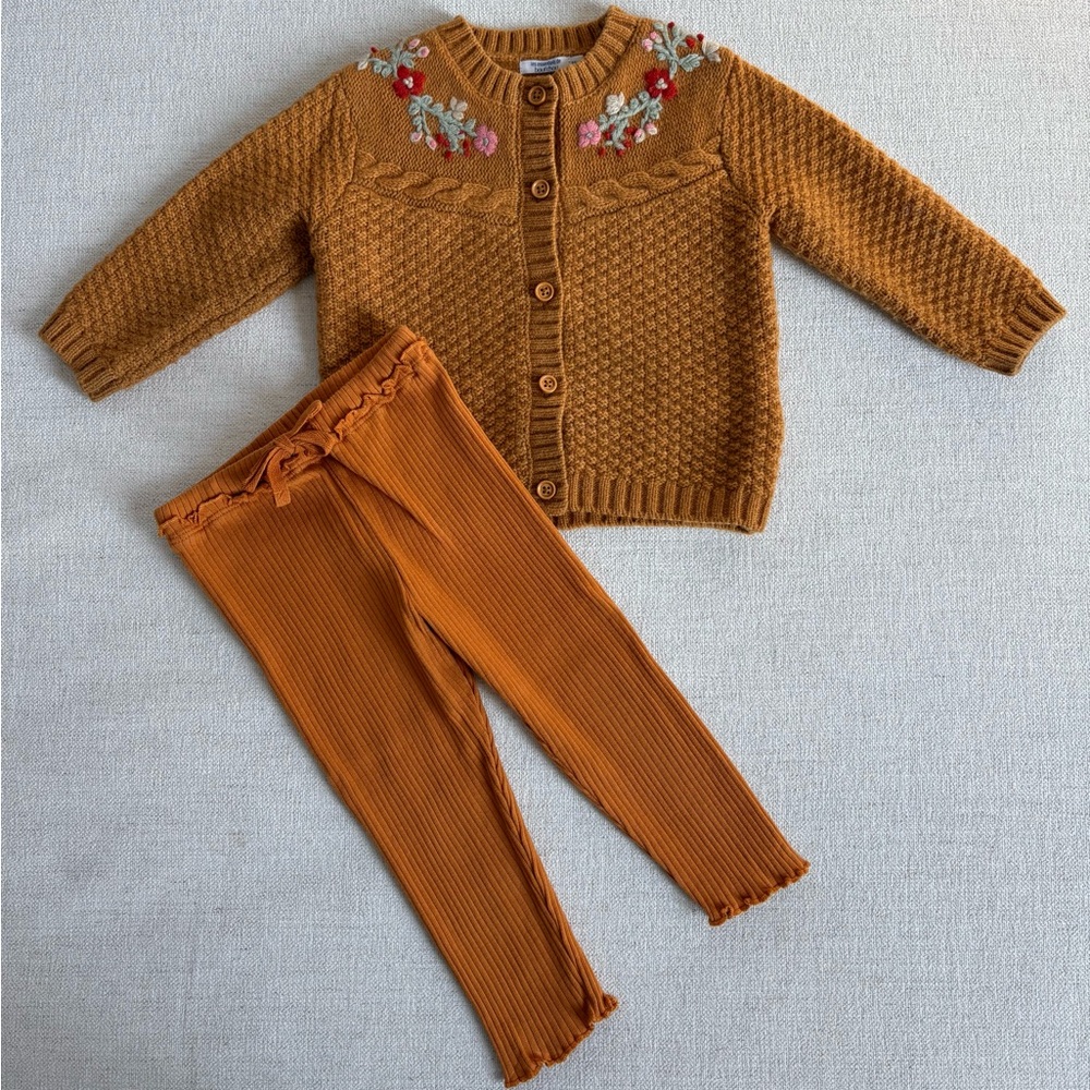 Bout’Chou Baby Girl Brown Wool Blend Cardigan And Pant Set 12 Months